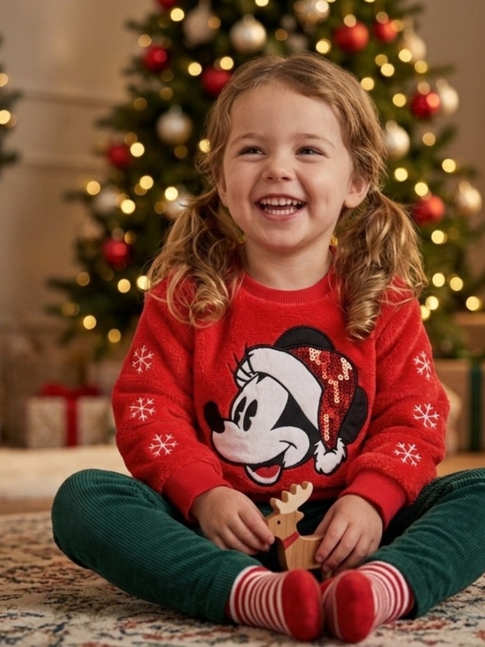 Disney Girls Red Mickey Holiday Sweater with Sequins Size 3T